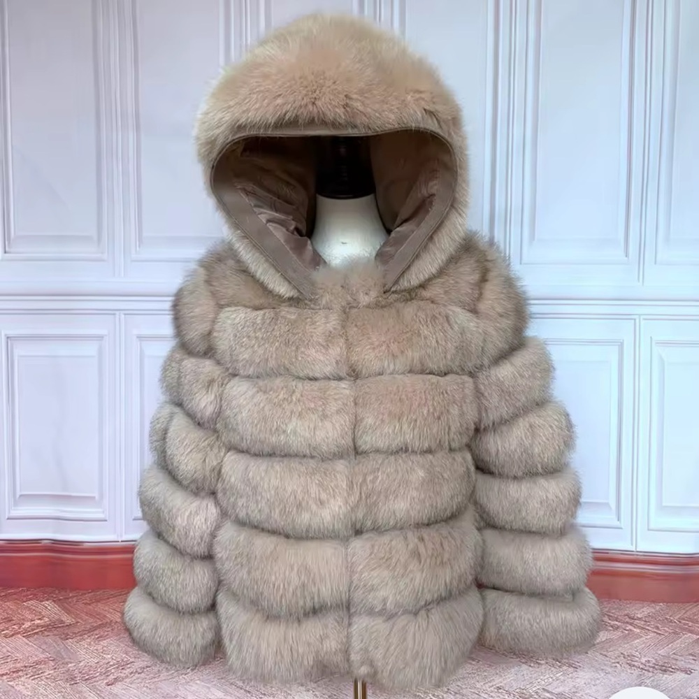 Luxurious real Fur Hooded Jacket - beige